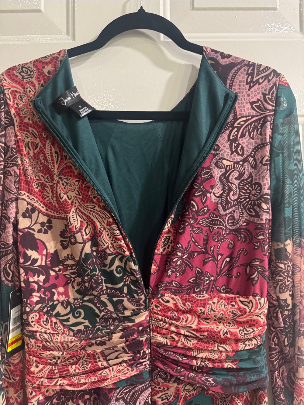 Jessica Howard Teal, Burgundy and Cream Paisley Long Sleeve Midi Dress - Picture 9 of 13
